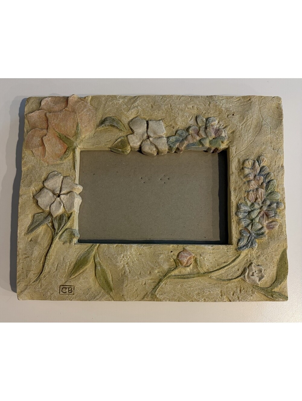 Vtg Cheri Blum Fetco Floral 3D Resin Photo Frame Cottagecore Fairycore Stone 4x6